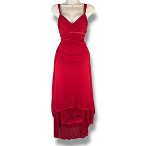 Vintage Ruby Rox Red High To Low Chiffon Y2K Body Con Sleeveless Long Dress Sz S